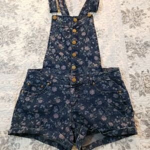 Material Girl Purple and Blue Floral Denim Overalls Size 5